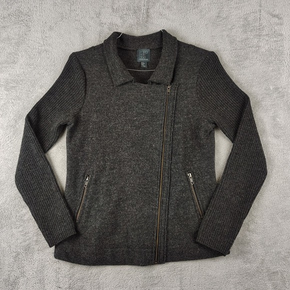 Paraphrase 100% Wool Full Zip Sweater Womens Medium Dark Gray Layer - Picture 1 of 11